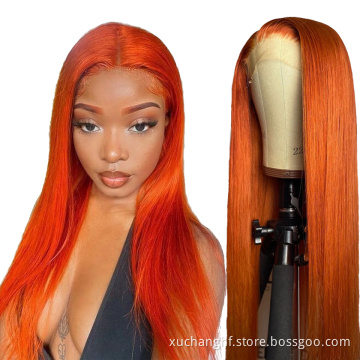 Brazilian Raw Virgin Hair colored Ginger Lace Front Wig Pre plucked Ginger Orange Hd Lace Human Hair Wigs with Baby Hair